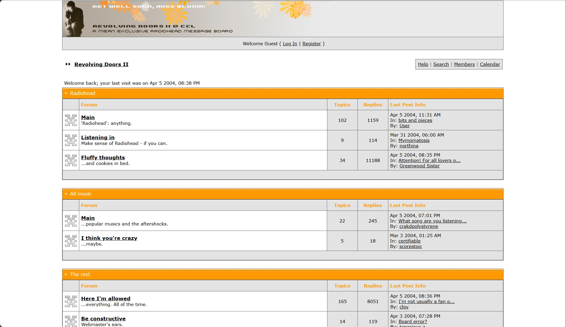 rdii message board, capture of the main page